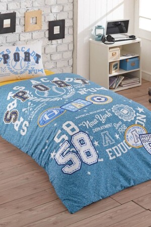 Crystal Ranforce Single Duvet Cover Set Sporty Blue BC100888 - Taç