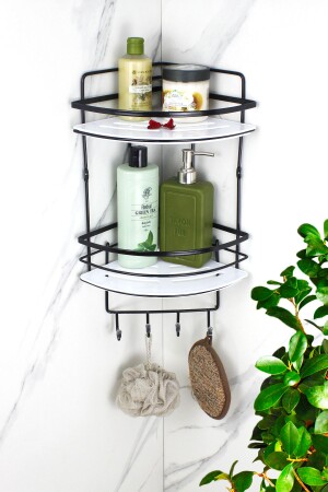 Crystal Shelf Stainless Black Laminated Double Shampoo Holder Adhesive Bathroom Organizer Corner Shelf HMY-LK02S - HIMYHOME