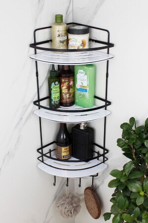 Crystal Shelf Stainless Black Laminated Triple Shampoo Holder Adhesive Bathroom Organizer Corner Shelf HMY-LK03S - HIMYHOME
