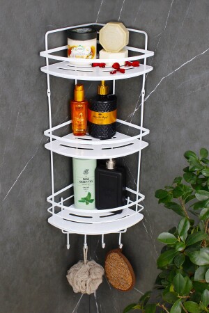 Crystal Shelf Stainless White Laminated Triple Shampoo Holder Adhesive Bathroom Organizer Corner Shelf HMY-LK03B - HIMYHOME