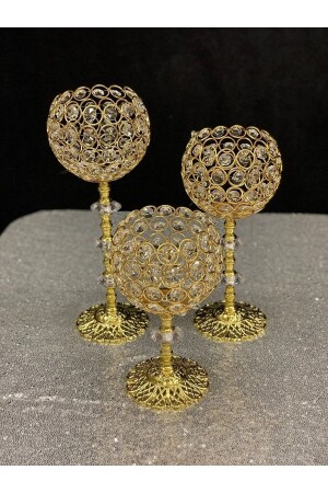 Crystal Stone Footed Gold Candlestick Set of 3 - Besthırdavat
