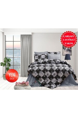 Rod Striped Square Young Room Bed Sheet Elastic Single Duvet Cover Set GrayWhiteChecked - Şahinhome