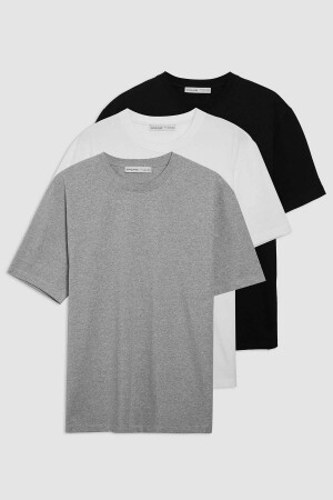 Cultivated Men's 3-Pack Comfort Fit 100% Cotton Thick Textured Multicolored T-shirt - Grimelange