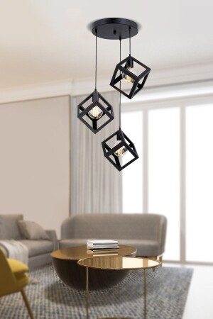 Cup 3-Piece Black Pendant Lamp Modern Young Room Kitchen Retro Living Room Pendant Lamp Chandelier 3032-03-BL - Apliqa