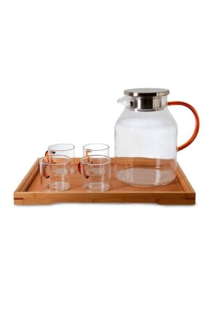 Cup and Jug Set with Bamboo Tray 9422 - Glass In Love