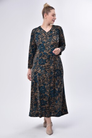 Cupped Patterned Comfortable Stylish Hijab Plus Size Mother's Dress - Likapa