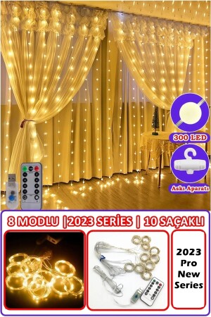 Curtain 300 LEDs with 10 Fringes Yellow Strip LED Controlled 8 Mode Curtain Fairy Kitchen Light Decorative Lamp CURTAIN-LED-2023 - yopigo