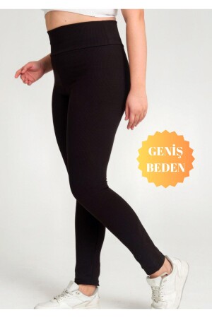 Curve Plus Size Ribbed High Waist Black Tights - Banega