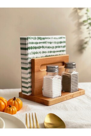 Curved Glass Square Salt and Pepper Shakers, Wooden Napkin Holder, Wooden Salt and Pepper Shakers, Wooden Spice Shaker, RM026 - NOBLERAVEN DESIGN