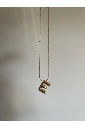 CUSHIONED STEEL NECKLACE WITH LETTER E - Aslı Jewelry