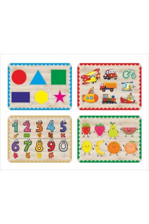 Cute Figures, Cute Fruits, Geometric Shapes and Vehicles Set of 4 Find-Plug Wooden Puzzle PUZZLE0051 - Walldeco