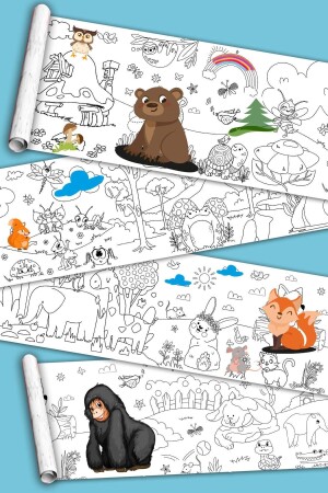 Cute Friends - Animal Kingdom - Giant Coloring Paper - Painting Roller - Large Size 5 Meters Length HA505 - PopŞeker