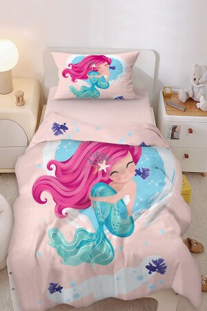 Cute Mermaid Patterned Single Baby Kids Duvet Cover Set BD037-N - Bebişim Halı