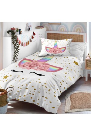 Cute Unicorn Gold Gilding and Polka Dot Single Baby Kids Bedding Set BH2350-N - Bebişim Halı