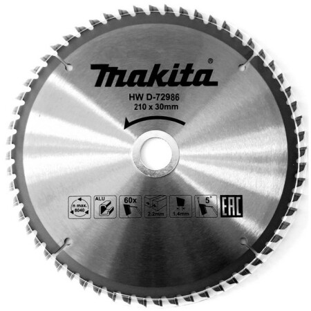 Cutting disc for aluminum MAKITA 210x30x2.4 60T 5° - Makita Accessories