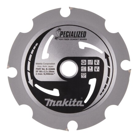 Cutting disc for cement fiber materials MAKITA 165x2.3x20mm 4T 12° - Makita Accessories