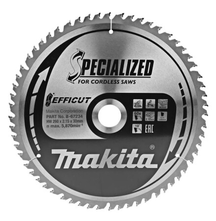 Cutting disc for wood MAKITA 260x30x2.15mm T60 - Makita Accessories