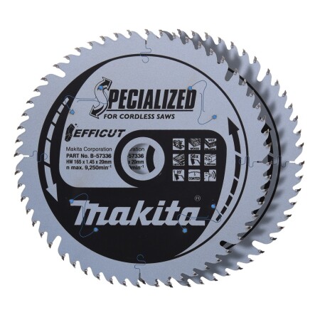 Cutting disc for wood MAKITA Efficut 165x1.45x20mm T56 23°, 2 pcs. - Makita Accessories