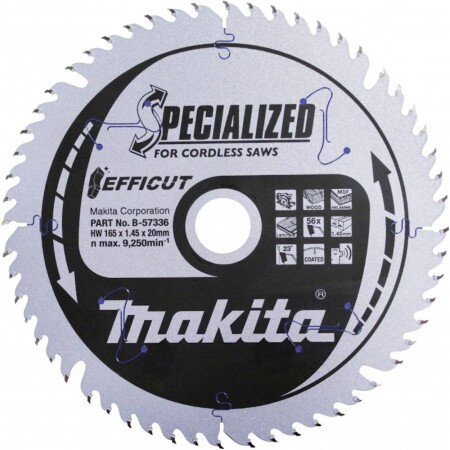 Cutting disc for wood MAKITA Efficut 165x1.45x20mm T56 23° - Makita Accessories