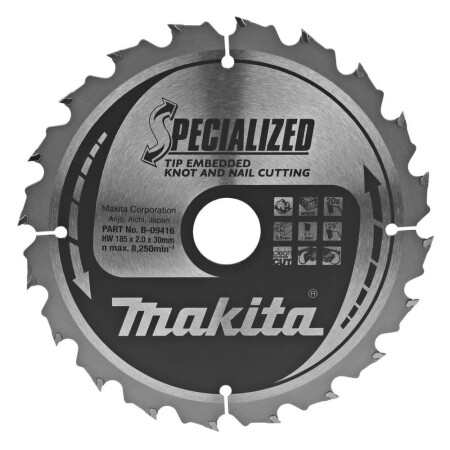 Cutting disc for wood with nails MAKITA HM 185x30x2.0mm 20T - Makita Accessories