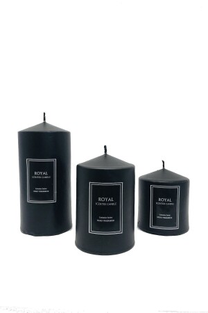 Cylinder Candle Set of 3 Powder Scented Super Black Diameter 6 Cm Lengths 6-9-12 Cm blacksuper2 - Royal Mum