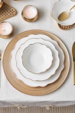Daisy Gold Wave Shape 24 Piece Porcelain Dinner Set for 6 People 153. 03. 08. 3000 - Karaca