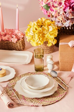 Daisy Gold Wave Shape Boat 27 Piece Porcelain Dinner Set for 6 People 153. 03. 08. 3275-1 - Karaca
