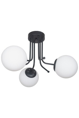 Daisy Luxury Modern Design Plafonier Black Color White Glass Living Room - Kitchen - Bedroom 3-Piece Chandelier DAİ777 - Fer Avize