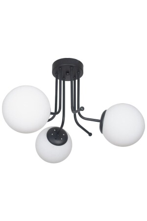 Daisy Luxury Modern Design Plafonier Black Color White Glass Living Room - Kitchen - Bedroom 3-Piece Chandelier TYC00739812198 - Fer Avize