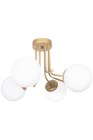 Daisy Luxury Modern Design Plafonier Gold Color White Glass Living Room - Kitchen - Bedroom 4-Piece Chandelier DAİ888 - Fer Avize