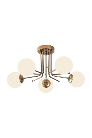 Daisy Modern Antique Color Globe White Glass Living Room - Kitchen - Bedroom 5-Piece Chandelier daisy5li - Fer Avize
