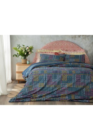 Daisy Patchwork Cotton Single Duvet Cover Set 160x220 Cm Navy Blue 10039002 - English Home