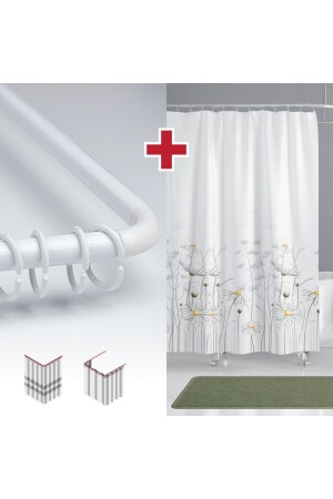 Daisy Pattern Bath Curtain with Hanger Gift 180x200cm Single Wing Shower Curtain - L Pipe Gift - Tropikhome