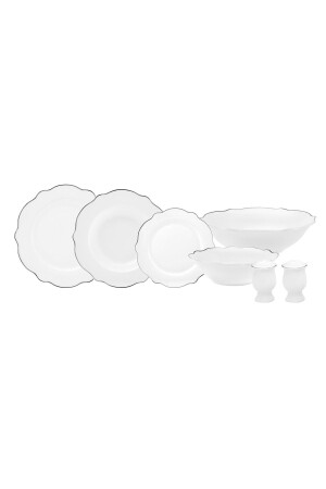 Daisy Platinum Wave Shape 27 Piece Porcelain Dinner Set with Plenty of Bowls for 6 Persons 153. 03. 08. 3234-1 - Karaca