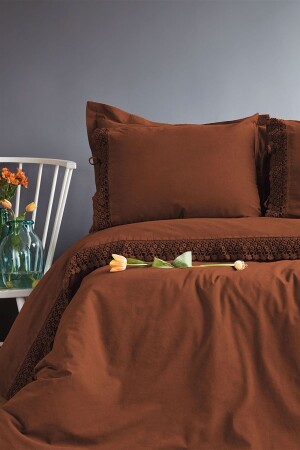 Daisy Washed 100% Cotton Poplin Tile Double Duvet Cover Set NGO-553422 - İssimo Home