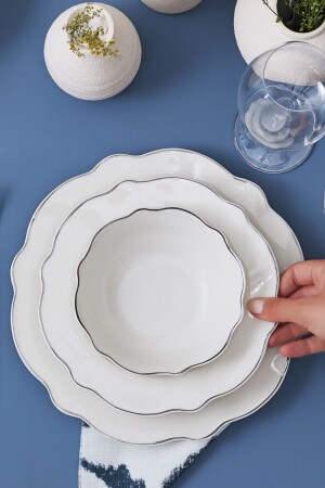 Daisy Wave Shape Boat Plate Porcelain 27 Piece Dinner Set for 6 Persons Platinum 153. 03. 08. 3275-1 - Karaca