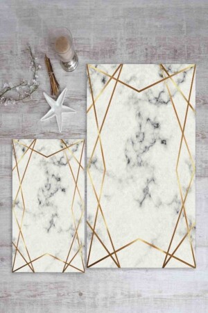 2-teiliges Badezimmerteppich-Set mit Schachbrettmuster und Marmormuster (40 x 60/60 x 100) – Wly200 WLY200 - WOOLLY HOME COLLECTİON