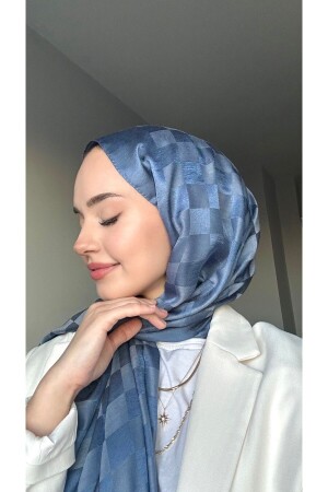 Dama Desen Mavi Pamuk Jakar Şal - Mis İpek