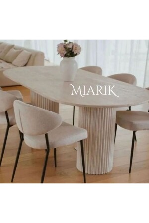 Damaris 2 Column Leg Travertine Marble Dining Table - Miarik Design & Dekorasyon