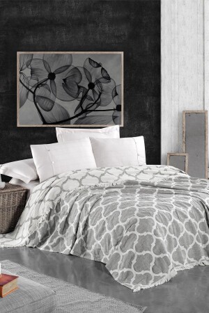 Damask Design Double Sided Jacquard Linen Cotton Woven King Size 240x260cm Pique Bedspread MIPIKM100UN22FS2 - Miespiga