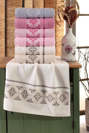 Damast 50x90 cm 6-teiliges antibakterielles Hand- und Gesichtshandtuch | - Binnur Home