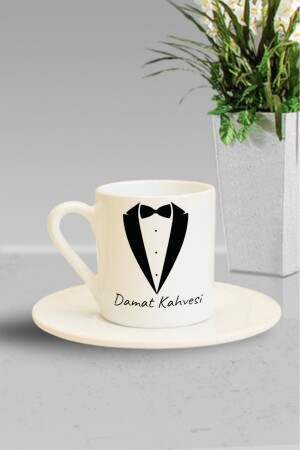 تصميم ربطة عنق بني من MNZ-Groom مصوّر كوب قهوة تركية he-kf-2425 - Hediyexpres