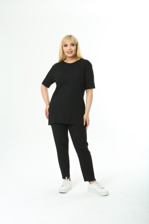 Damen-Anzug mit kurzen Ärmeln, elastischer Taille, Schlitz, bequem, doppeltem Leibchen - Modasehle