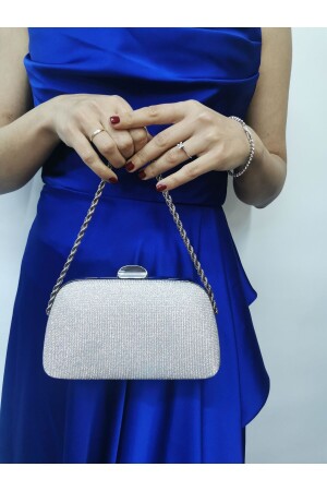 Damen Big Stone Silber Abendkleid Clutch Portfolio Kettenriemen Hand Hochzeit Verlobung Nacht Umhängetasche - Nazart