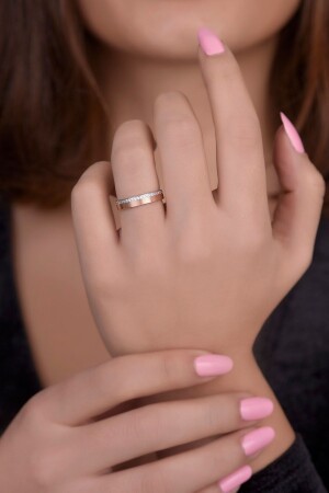 Damen-Ehering Rose 4 mm mit weißem Stein - Ayyıldız Kuyumculuk