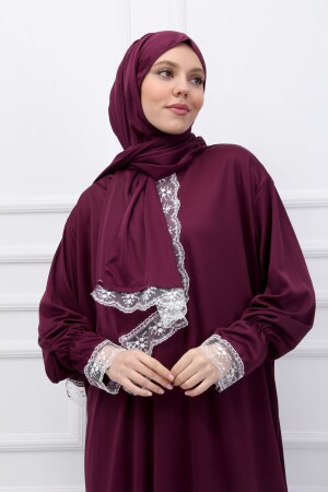 Damen-Gebetskleid aus Spitze mit Kopftuch - Kutay Collection