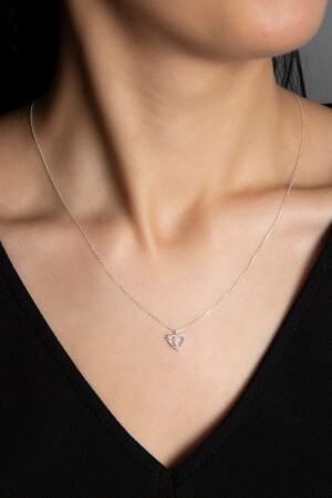 Damen-Halskette aus 925er-Sterlingsilber mit Herzmuster und Zirkonsteinen, Modell ELKSLVR7514 - Elika Silver
