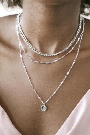 Damen-Halskette mit mehrlagiger Kette, Pailletten, silberfarben - X-Lady Accessories