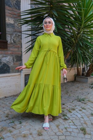 Damen-Hijab-Kleid mit geraffter Taille in Pistaziengrün - Locco