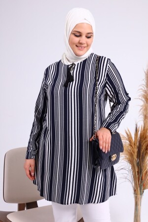 Damen-Hijab-Tunika mit Schnürung, groß, gestreift, Schwarz - Ferace